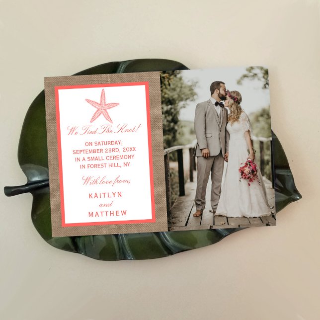 Anuncio La colección de bodas Coral Starfish Burlap Beach (Subido por el creador)