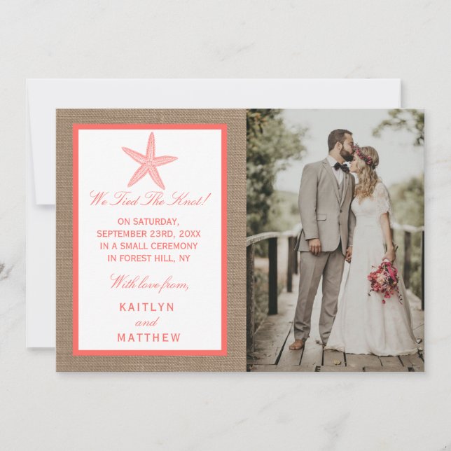 Anuncio La colección de bodas Coral Starfish Burlap Beach (Anverso)