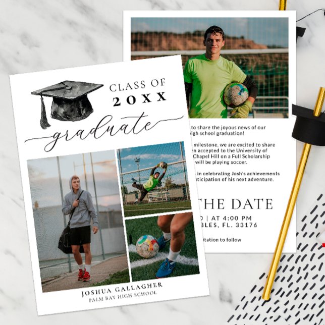 Anuncio La graduación moderna en blanco y negro salva la f (Save The Date - Graduation Ceremony )