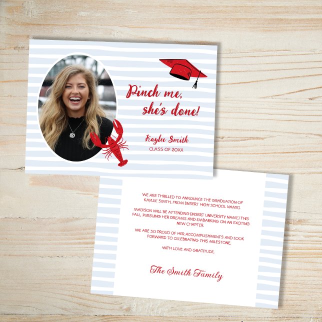 Anuncio La hierba de langosta me hace picar a mi Fiesta. (Crawfish Boil Pinch Me She's Done Grad Party Announcement)