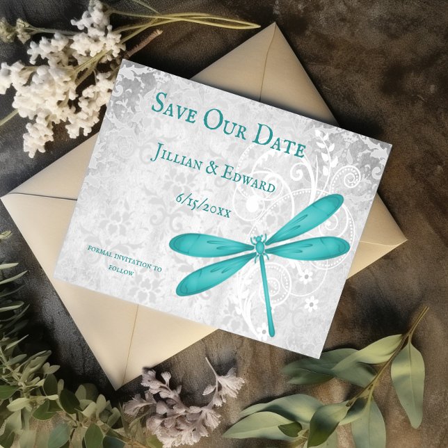 Anuncio La libélula verde azulada salva la fecha (Teal Dragonfly Save the Date)