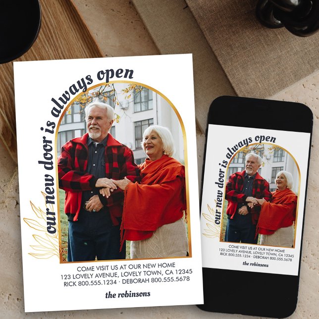 Anuncio La puerta siempre está abierta para el arco de oro (Arch photo new address moving announcement card available printed or as printable digital download)