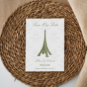 Anuncio La Torre Eiffel Verde Damask Save The Date