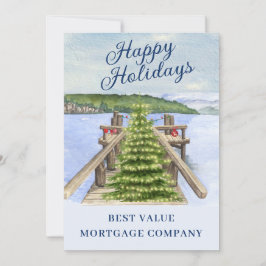 Anuncio Lake Mountain Dock Business Happy Holidays Card