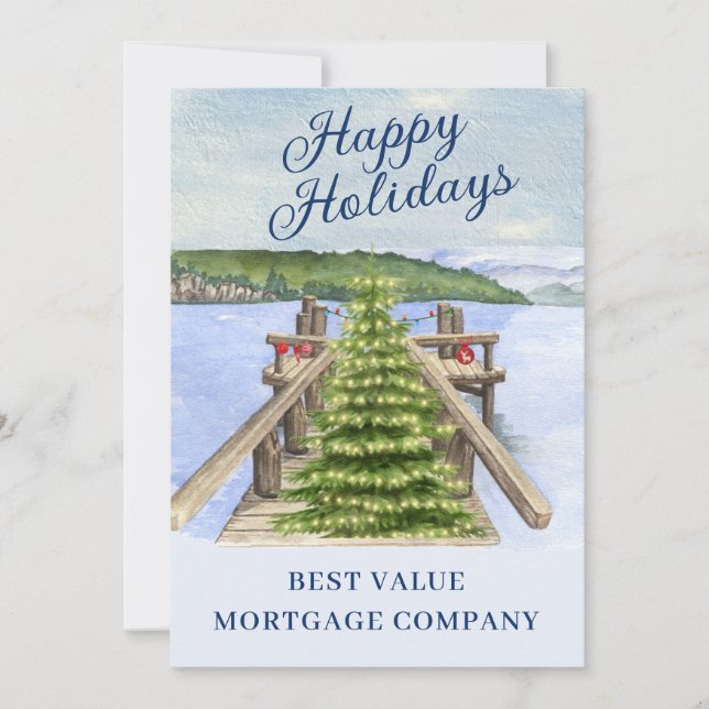 Anuncio Lake Mountain Dock Business Happy Holidays Card (Anverso)