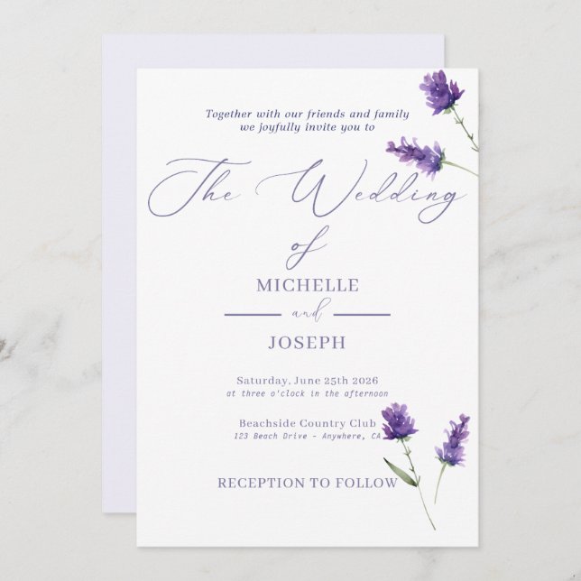 Anuncio Lavender Bliss Elegante Boda acuático (Anverso / Reverso)