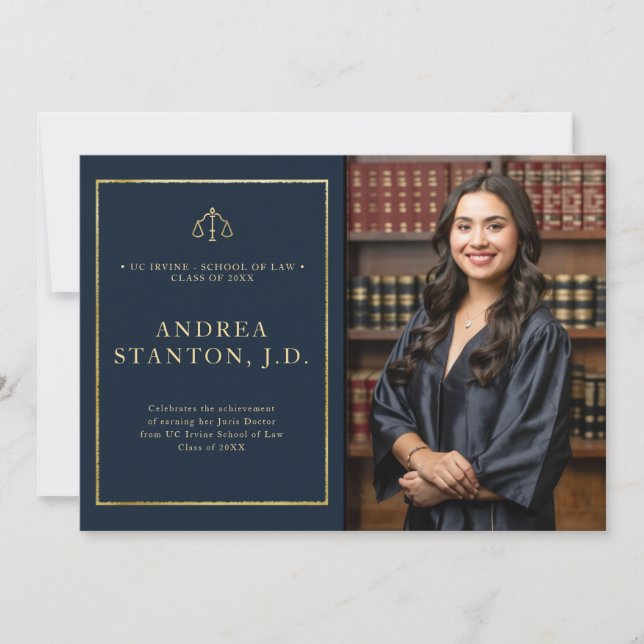 Anuncio Law School Graduation Gold Frame Photo Modern Navy (Anverso)