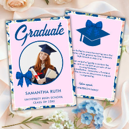 Anuncio Lazo de gingham azul de flor silvestre Foto Gradua