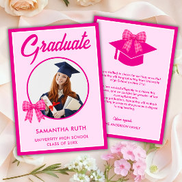 Anuncio Lazo de gingham rosa intenso Foto Graduación