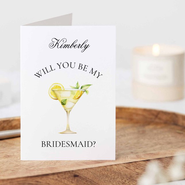 Anuncio Lemon Coctail ¿Serías mi propuesta para la dama de (Lemon Cocktail - Will you be my Bridesmaid Card)