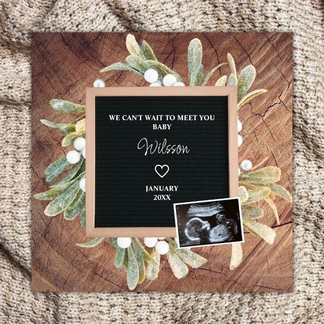 Anuncio Letra de invierno a bordo Sonograma Embarazo (pregnancy announcement winter wreath ultrasound photo sonogram we can't wait to meet you)
