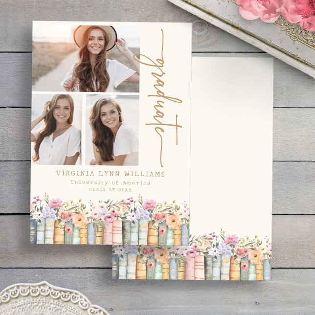 Anuncio Libros de Biblioteca Graduación (Watercolor Library Books Photo Graduation Announcement by Painted Paperie
)