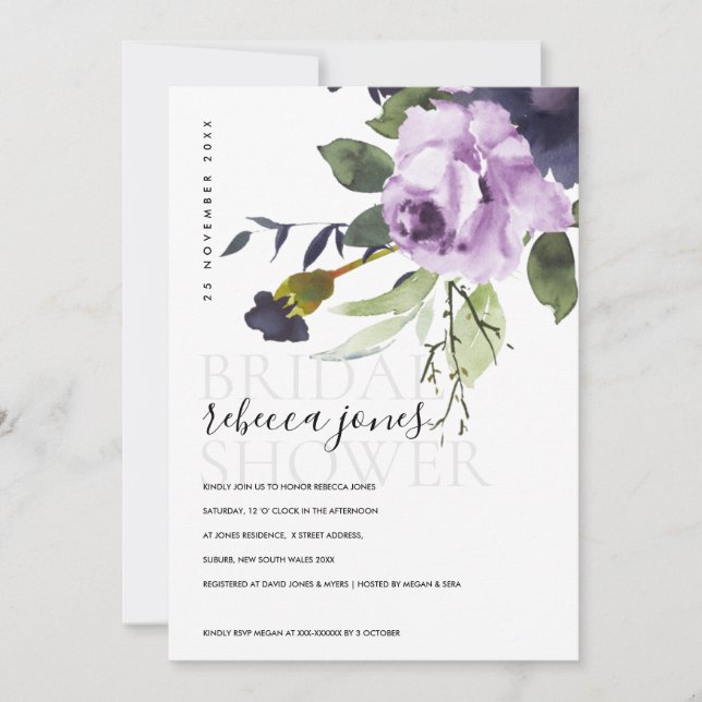 ANUNCIO LILAC PURPLE ROSA PEONY FLORAL BUNCH BRIDAL DUCHA (Anverso)
