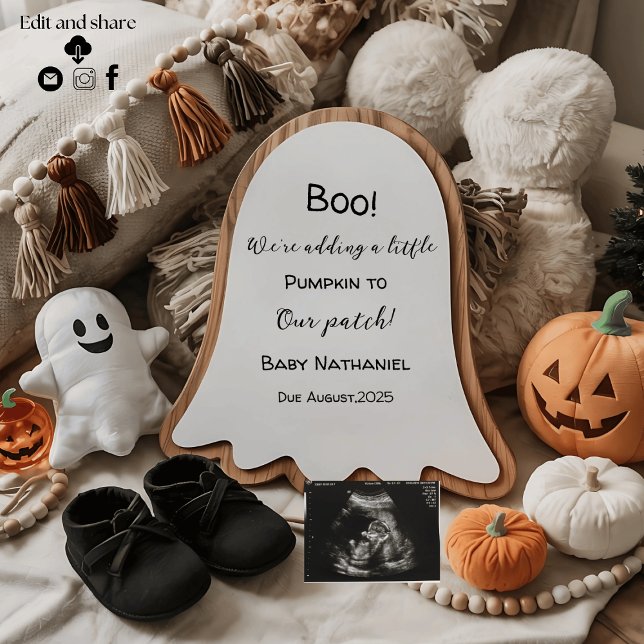 Anuncio lindo de embarazo con tema de Boo de Hallo (Subido por el creador)