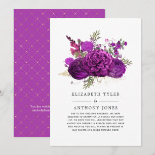 Anuncio Lista de invitados de boda floral dorada y púrpura