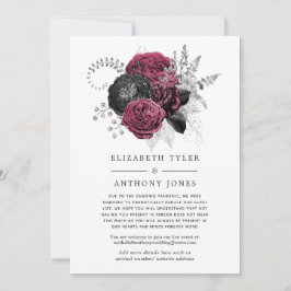 Anuncio Lista de invitados de boda floral Marsala, negro y