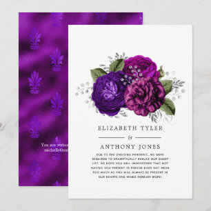 Anuncio Lista de invitados de boda floral morada y platead