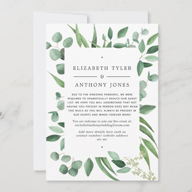 Anuncio Lista reducida de invitados de Eucalyptus Greenery (Anverso)