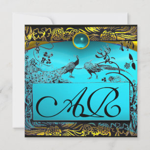 Anuncio LOVE BIRDS DE BODAS MONOGRAMA negro amarillo turqu