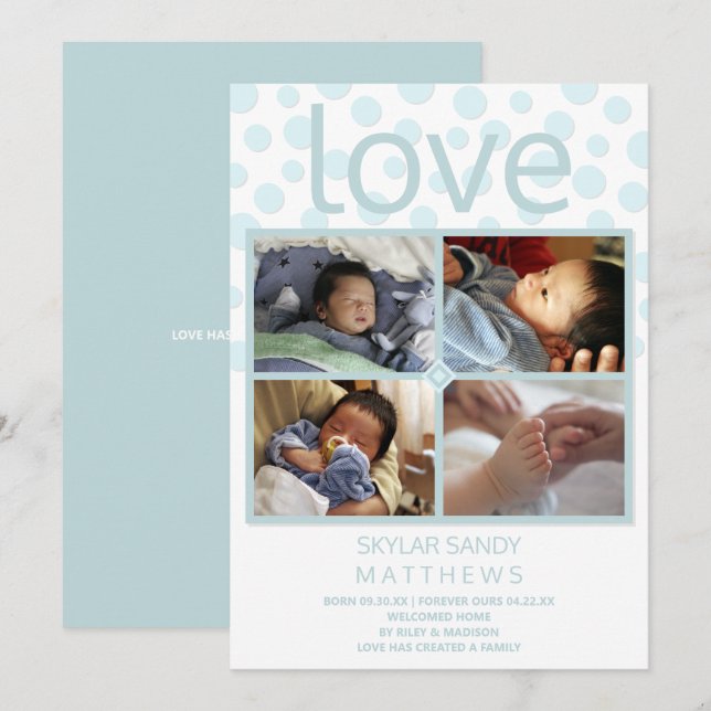 Anuncio Love Blue Polka Dot 4 Photo Baby Adopción (Anverso / Reverso)