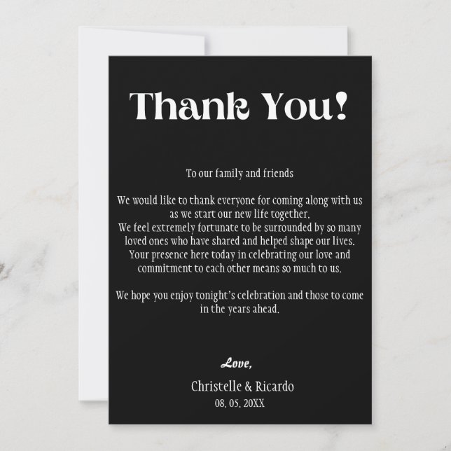 Anuncio Lugar de la boda negra agradecimiento  (Anverso)