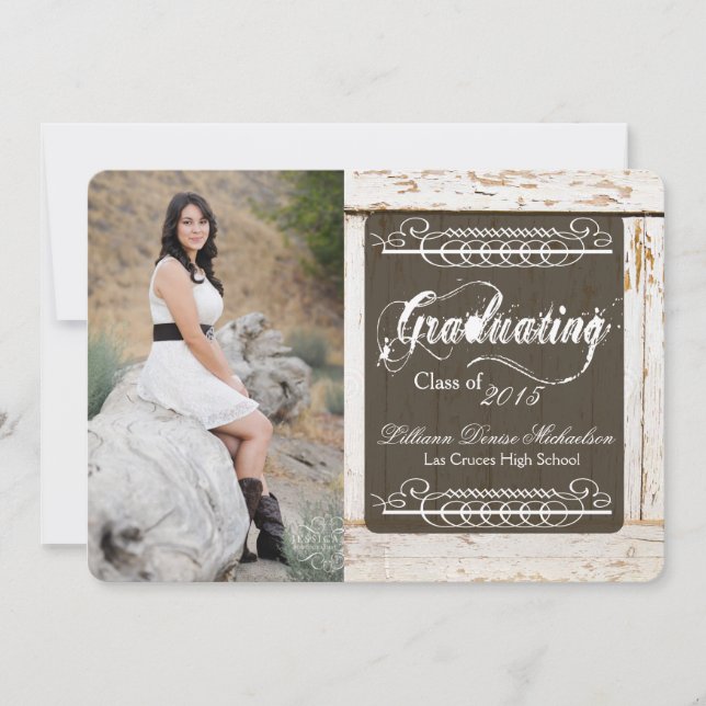 Anuncio Madera blanca de 5 x 7 años Weathe Senior Invitaci (Anverso)