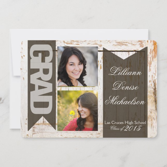 Anuncio Madera blanca de 5 x 7 años Weathe Senior Invitaci (Anverso)