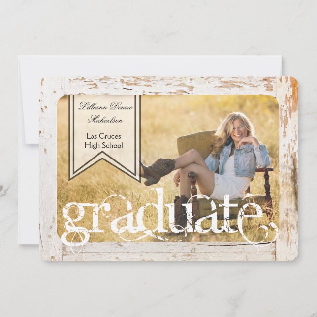 Anuncio Madera blanca de 5 x 7 años Weathe Senior Invitaci (Anverso)