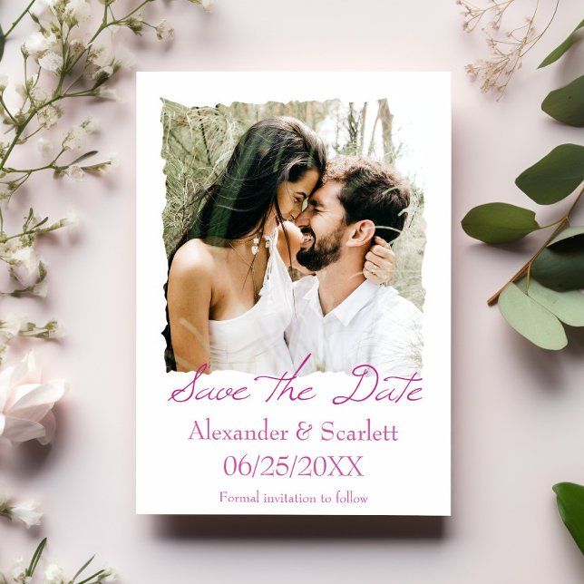 Anuncio Magenta Jagged Frame Foto Guardar la Fecha (Magenta Jagged Frame Photo Save the Date)