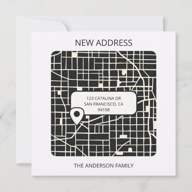 Anuncio Mapa moderno de la ciudad apuntar nueva dirección  (Anverso)