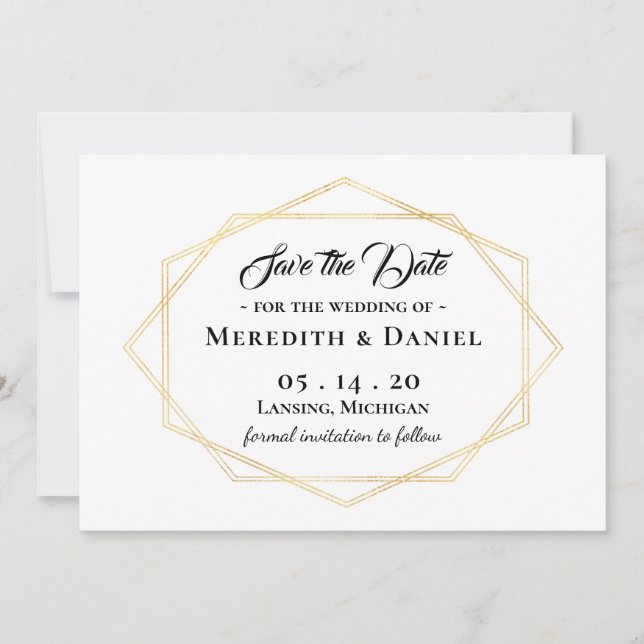 Anuncio Marco dorado moderno Guardar la fecha (Anverso)