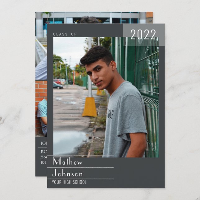 Anuncio Marco Masculino Moderno Añada Su Graduación De Fot (Anverso / Reverso)