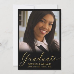 Anuncio Marco negro de foto de guión dorado para graduados