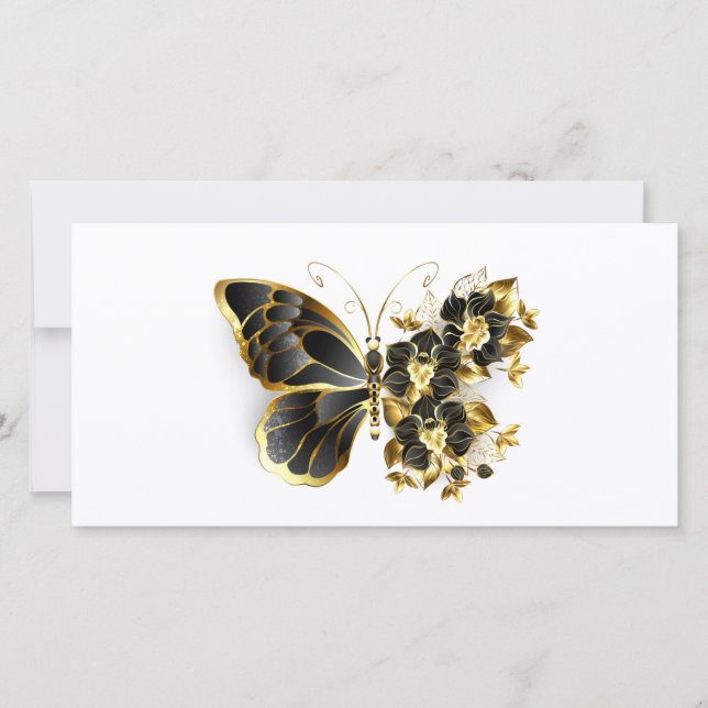 Anuncio Mariposa de flor dorada con orquídea negra (Anverso)