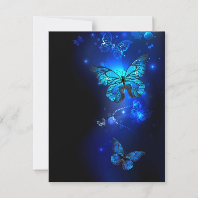 Anuncio Mariposa morfo en el fondo oscuro (Anverso)