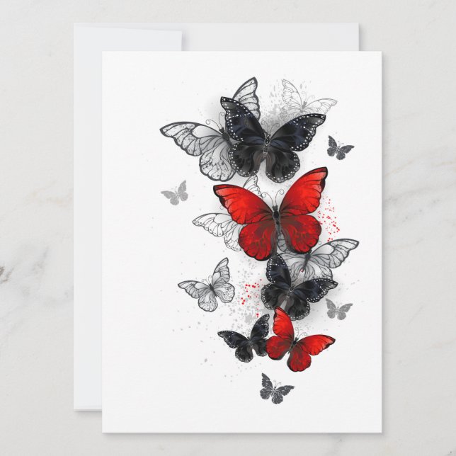 Anuncio Mariposas Morpho voladoras negras y rojas (Anverso)