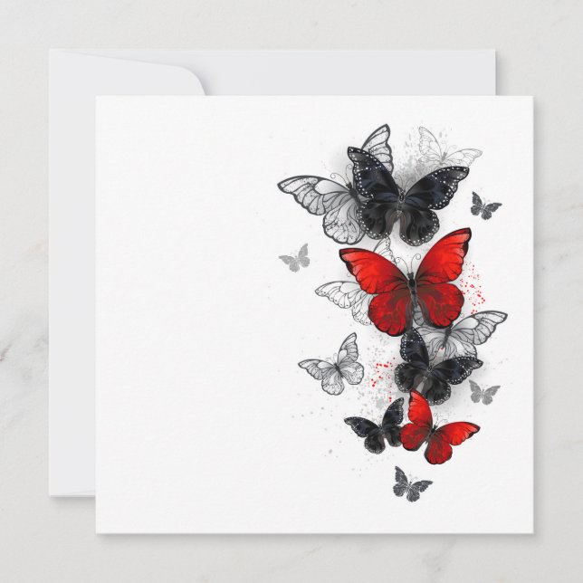 Anuncio Mariposas Morpho voladoras negras y rojas (Anverso)