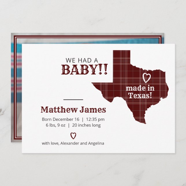 Anuncio Maroon Plaid Hecho En Texas, Foto Horizontal (Anverso / Reverso)