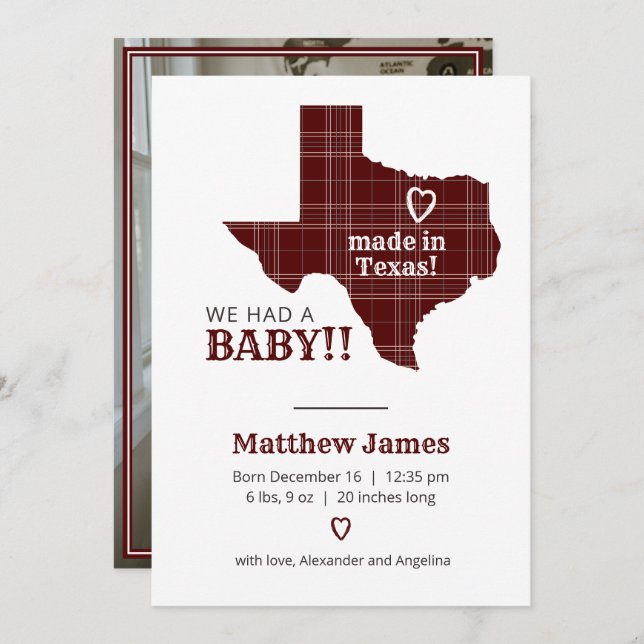 Anuncio Maroon Plaid Hecho En Texas Vertical Photo (Anverso / Reverso)