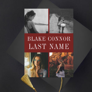 Anuncio Maroon Red Simple foto de graduación de nombre