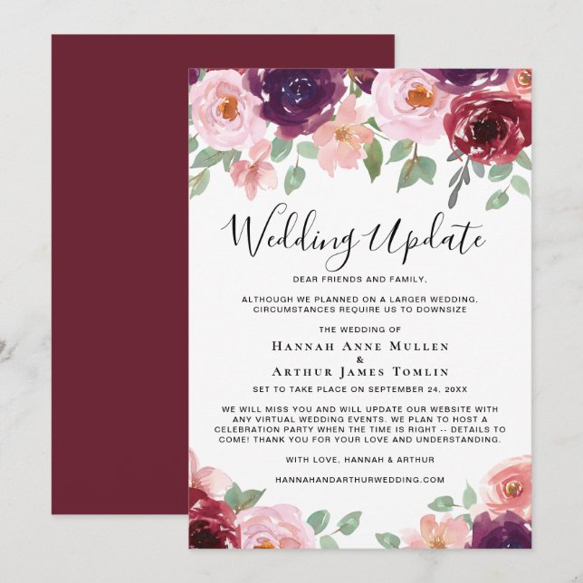 Anuncio Más Pequeña Boda Actualizar acuarela floral (Anverso / Reverso)