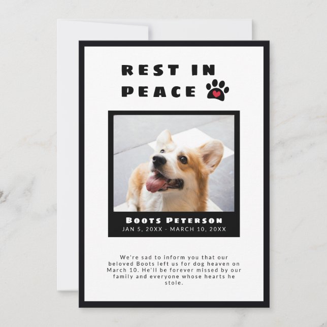 Anuncio Mascota De Pérdida De Corazón Descansa En Paz (Anverso)