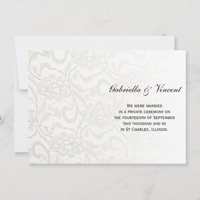 Anuncio Matrimonio de encaje blanco/Invitación de elopamie (Anverso)