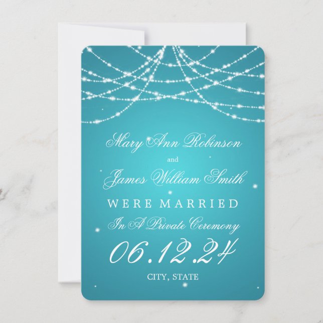 Anuncio Matrimonio / Elopement Sparkling String Turquoise (Anverso)