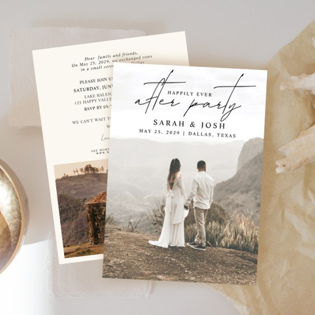 Anuncio Me alegro de que el Fiesta crema 2 foto (Easily personalize this wedding reception invitation with 2 wedding photos, and your details!)