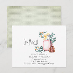 Anuncio Me he mudado, maletas, flores nueva dirección