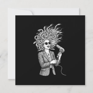 Anuncio Medusa Moderna Usando Secador de Pelo Ilustración