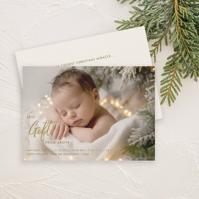 Anuncio Mejor caligrafía de regalo para navidades Foto de  (christmas family card baby announcement best gift calligraphy simple elegant modern gold)