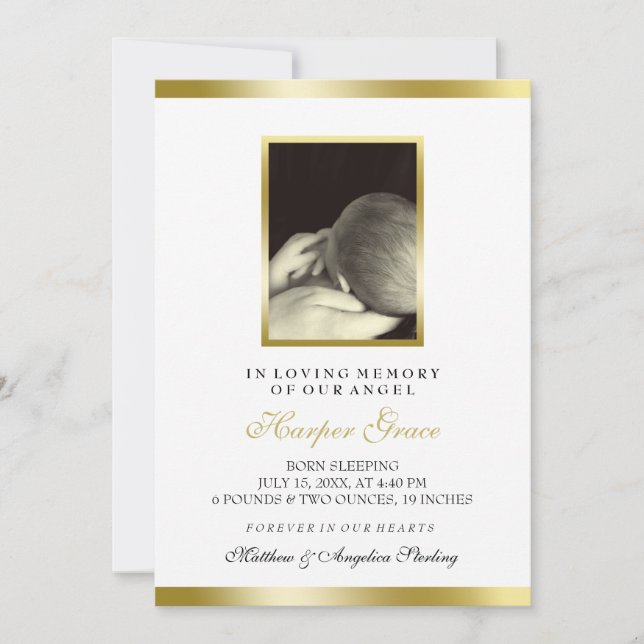 Anuncio Memorial del Bebé | Faux Gold y White | Foto perso (Anverso)