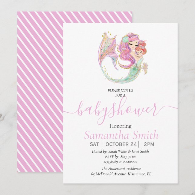 Anuncio Mermaid Baby Shower Dulce Sirena (Anverso / Reverso)